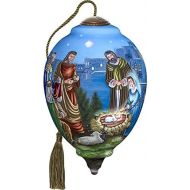 NeQwa Precious Moments, Art 7171103 Hand Painted Blown Glass Princess Shaped Ormament, Holy Gathering of Mary, Joseph, The Three Wisemen and Baby Jesus, 6.75-inches