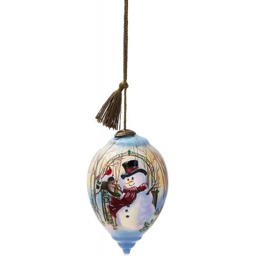  NeQwa Art Hand Painted Blown Glass Christmas Greetings Snowman Ornament