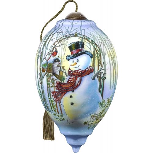  NeQwa Art Hand Painted Blown Glass Christmas Greetings Snowman Ornament