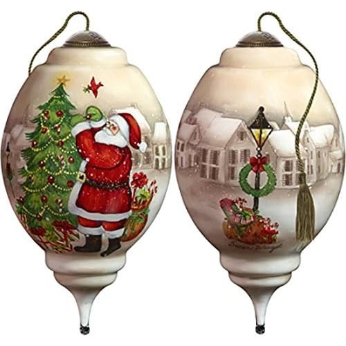  NeQwa Art Hand Painted Blown Glass Ill Be Home for Christmas Santa Ornament, Claus