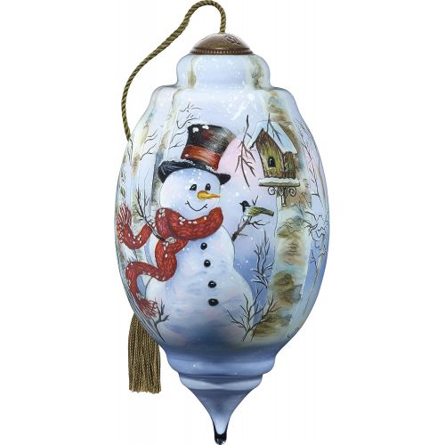  NeQwa Art Hand Painted Blown Glass Birch Forest Snowman Gift Set (Set of 5), Multicolor