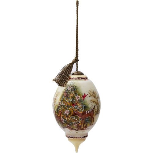  NeQwa Art Hand Painted Blown Glass Woodland Christmas Ornament