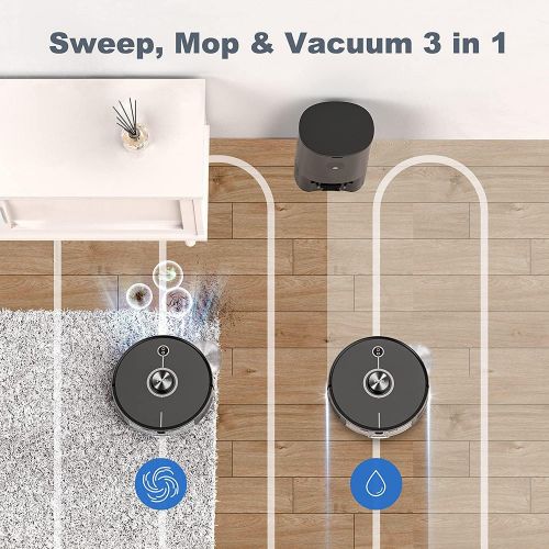  [아마존베스트]Neabot Robot Vacuum with Self-Emptying Dustbin Included, 2700Pa Strong Suction, Laser Navigation, Smart Mapping with No-Go Zones, Deeper Carpet Cleaning