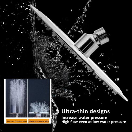  High Pressure Shower Head, 8 Inch Rain Showerhead, Ultra-Thin Design- Pressure Boosting, Awesome Shower Experience, NearMoon High Flow Stainless Steel Rainfall Shower Head (Chrome