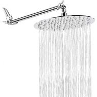 Rain Shower Head with 11 Adjustable Arm, NearMoon High Pressure Stainless Steel Rainfall Showerhead, Ultra-Thin Design - Pressure Boosting (8-Inch Shower Head with Arm, Chrome)