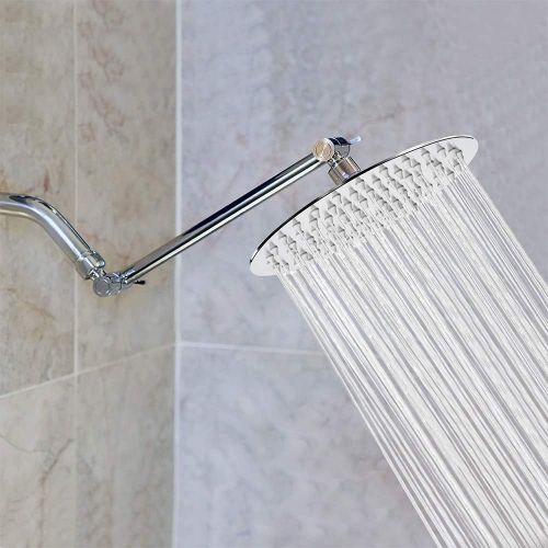  Rain Shower Head with 11 Adjustable Arm, NearMoon High Pressure Stainless Steel Rainfall Showerhead, Ultra-Thin Design - Pressure Boosting (8-Inch Shower Head with Arm, Chrome)