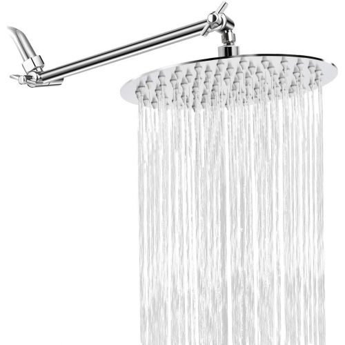  Rain Shower Head with 11 Adjustable Arm, NearMoon High Pressure Stainless Steel Rainfall Showerhead, Ultra-Thin Design - Pressure Boosting (8-Inch Shower Head with Arm, Chrome)