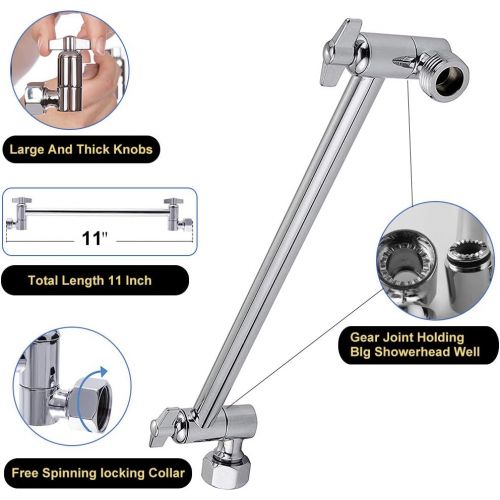  Rain Shower Head with 11 Adjustable Arm, NearMoon High Pressure Stainless Steel Rainfall Showerhead, Ultra-Thin Design - Pressure Boosting (8-Inch Shower Head with Arm, Chrome)