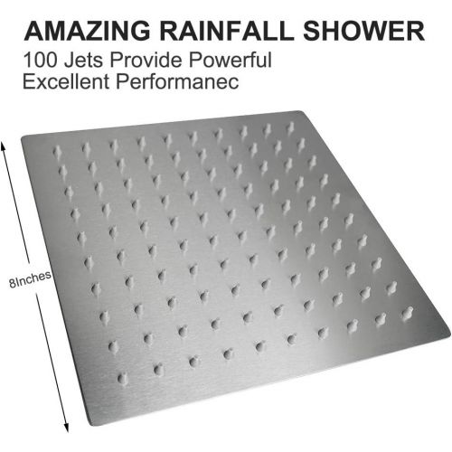 HIGH PRESSURE Rain Shower head, NearMoon High Flow Stainless Steel 8 Inch Square ShowerHead, Pressure Boosting Design, Awesome Shower Experience Even At Low Water Flow (Brushed Nic