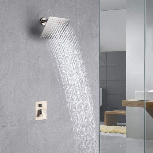  HIGH PRESSURE Rain Shower head, NearMoon High Flow Stainless Steel 8 Inch Square ShowerHead, Pressure Boosting Design, Awesome Shower Experience Even At Low Water Flow (Brushed Nic