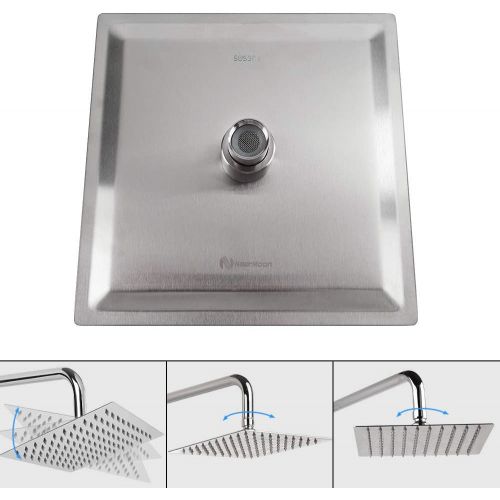  HIGH PRESSURE Rain Shower head, NearMoon High Flow Stainless Steel 8 Inch Square ShowerHead, Pressure Boosting Design, Awesome Shower Experience Even At Low Water Flow (Brushed Nic