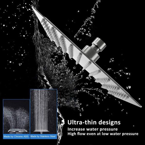  HIGH PRESSURE Rain Shower head, NearMoon High Flow Stainless Steel 8 Inch Square ShowerHead, Pressure Boosting Design, Awesome Shower Experience Even At Low Water Flow (Brushed Nic