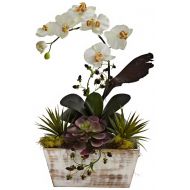 Nearly Natural Orchid & Succulent Garden w/White Wash Planter