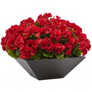 Nearly Natural 6889-RD 15 Geranium with Black Planter UV Resistant (Indoor/Outdoor)