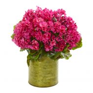 Nearly Natural 8179-BU Geranium Artificial Metal Planter UV Resistant (Indoor/Outdoor) Silk Plants, Pink