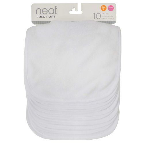  [아마존베스트]Neat Solutions 2-Ply Knit Terry Solid Color Feeder Bibs in White - 10 Pack