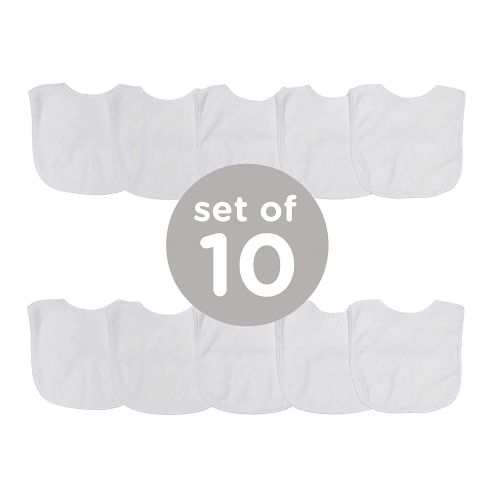  [아마존베스트]Neat Solutions 2-Ply Knit Terry Solid Color Feeder Bibs in White - 10 Pack