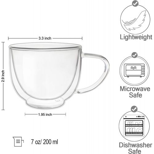  [아마존베스트]KD Galaxia Double Walled Glass Coffee Mugs, Espresso Cups, Drinking Glasses for Coffee&Tea, Insulated Glass Mugs with Large Handle, Clear Mugs Each 200ml, Set of 2, Perfect for Espresso, Latt