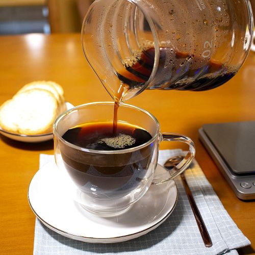  [아마존베스트]KD Galaxia Double Walled Glass Coffee Mugs, Espresso Cups, Drinking Glasses for Coffee&Tea, Insulated Glass Mugs with Large Handle, Clear Mugs Each 200ml, Set of 2, Perfect for Espresso, Latt