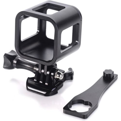  Nechkitter Aluminum Frame Mount for GoPro Hero 5 Session 4 Session Hero Session, CNC Aluminum Alloy Solid Protective Case with Wrench -Black