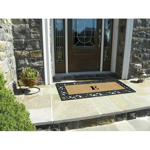  Nedia Home Acanthus Border with Rubber/Coir Doormat, 24 by 57-Inch, Monogrammed E