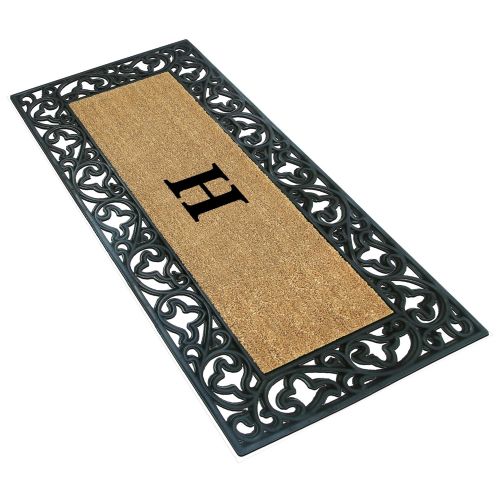  Nedia Home Acanthus Border with Rubber/Coir Doormat, 24 by 57-Inch, Monogrammed H