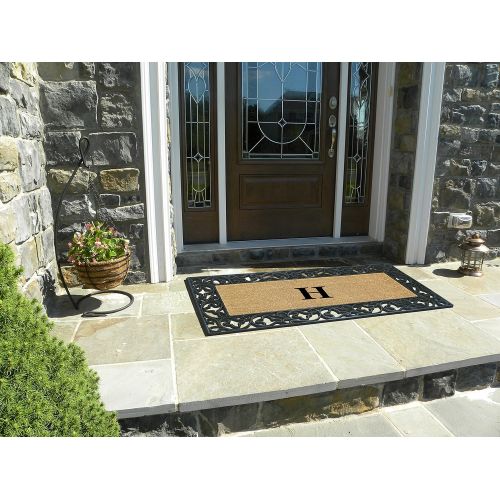  Nedia Home Acanthus Border with Rubber/Coir Doormat, 24 by 57-Inch, Monogrammed H