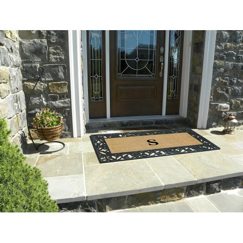  Nedia Home Acanthus Border with Rubber/Coir Doormat, 24 by 57-Inch, Monogrammed S