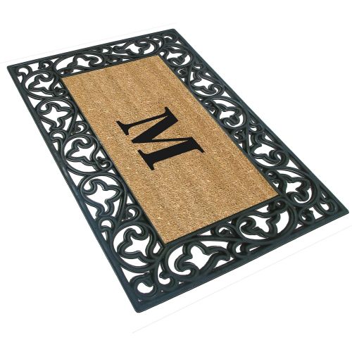  Nedia Home Acanthus Border with Rubber/Coir Doormat, 30 by 48-Inch, Monogrammed M