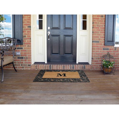  Nedia Home Acanthus Border with Rubber/Coir Doormat, 30 by 48-Inch, Monogrammed M