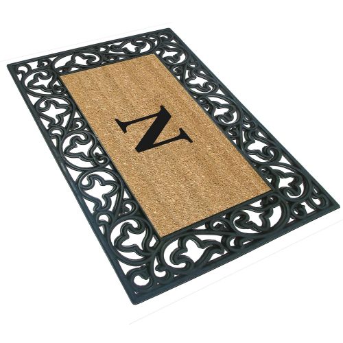  Nedia Home Acanthus Border with Rubber/Coir Doormat, 30 by 48-Inch, Monogrammed N