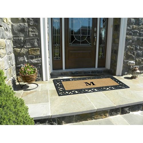  Nedia Home Acanthus Border with Rubber/Coir Doormat, 24 by 57-Inch, Monogrammed M