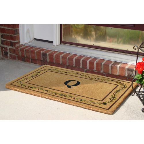  Nedia Home Heavy Duty 22 x 36 Coco Mat Olive Branch Border, Monogrammed Q