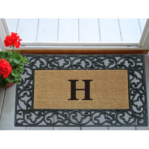  Nedia Home Acanthus Border with Rubber/Coir Doormat, 22 by 36-Inch, Monogrammed H