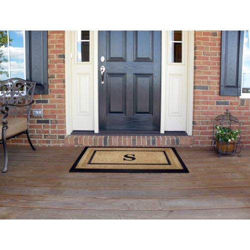  Nedia Home Single Picture Black Frame with Coir Rubber Border Dirt Buster Doormat, 30 by 48-Inch, Monogrammed S