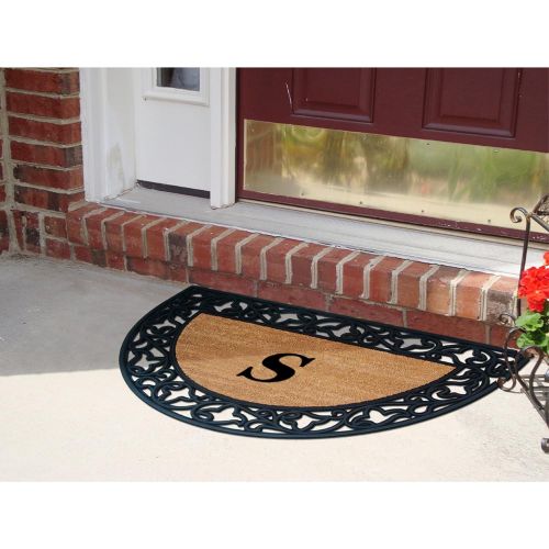  Nedia Home Acanthus Border with Half Round Rubber/Coir Doormat, 22 by 36-Inch, Monogrammed S