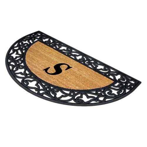 Nedia Home Acanthus Border with Half Round Rubber/Coir Doormat, 22 by 36-Inch, Monogrammed S