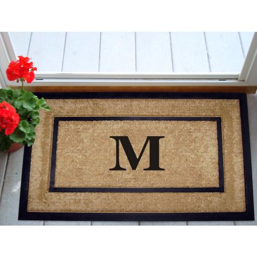  Nedia Home Single Picture Black Frame with Coir Rubber Border Dirt Buster Mat, 22 by 36-Inch, Monogrammed M