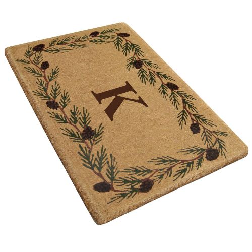  Nedia Home Heavy Duty Coco Mat with Evergreen Border, 22 by 36-Inch, Monogrammed K