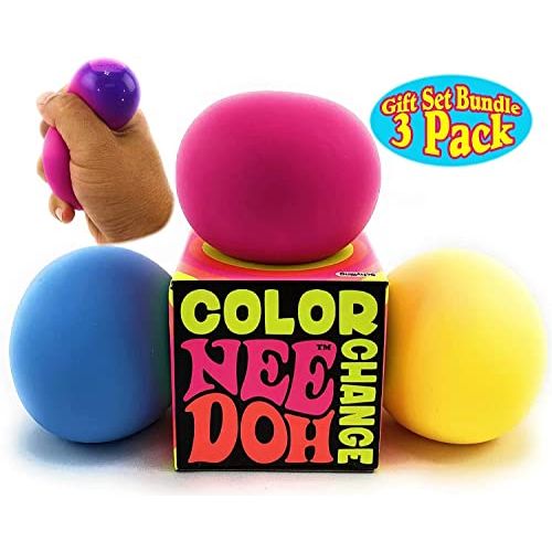  [아마존베스트]Nee-Doh Schylling Color Change Groovy Glob! Squishy, Squeezy, Stretchy Stress Balls Blue, Yellow & Pink Complete Gift Set Party Bundle - 3 Pack