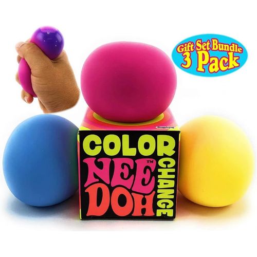  [아마존베스트]Nee-Doh Schylling Color Change Groovy Glob! Squishy, Squeezy, Stretchy Stress Balls Blue, Yellow & Pink Complete Gift Set Party Bundle - 3 Pack