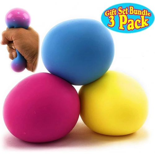  [아마존베스트]Nee-Doh Schylling Color Change Groovy Glob! Squishy, Squeezy, Stretchy Stress Balls Blue, Yellow & Pink Complete Gift Set Party Bundle - 3 Pack