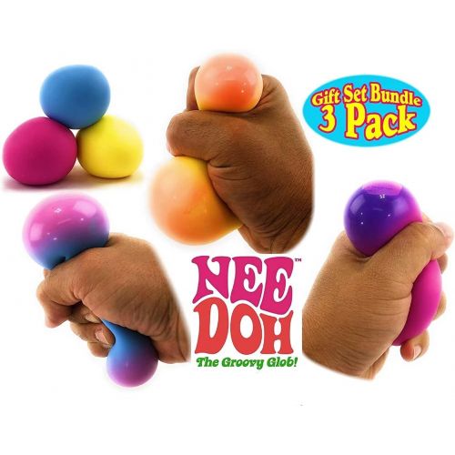 [아마존베스트]Nee-Doh Schylling Color Change Groovy Glob! Squishy, Squeezy, Stretchy Stress Balls Blue, Yellow & Pink Complete Gift Set Party Bundle - 3 Pack