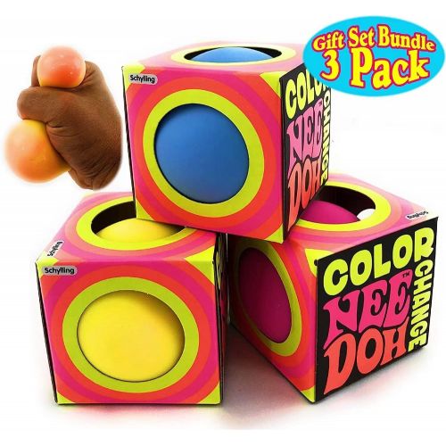  [아마존베스트]Nee-Doh Schylling Color Change Groovy Glob! Squishy, Squeezy, Stretchy Stress Balls Blue, Yellow & Pink Complete Gift Set Party Bundle - 3 Pack