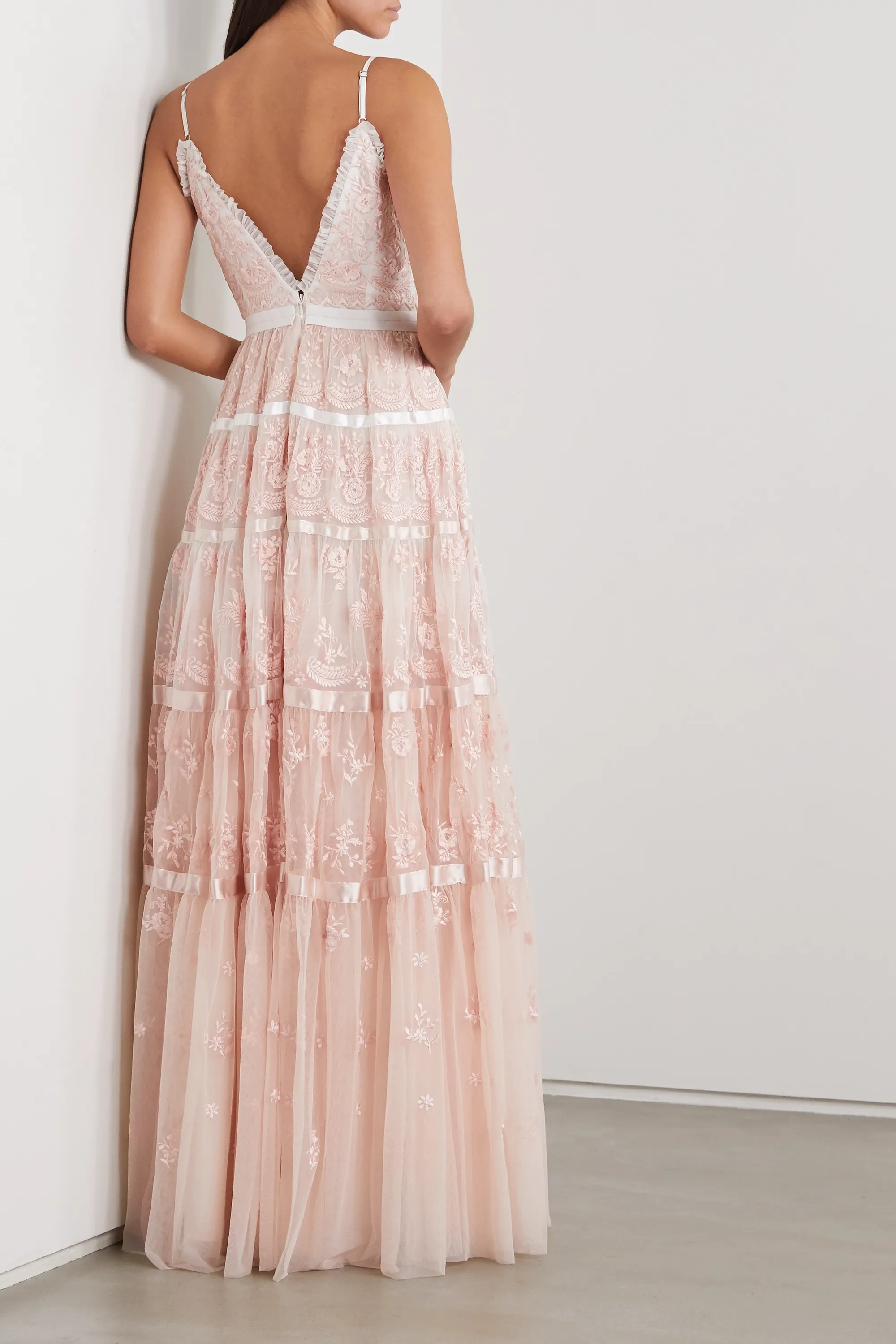  Needle & Thread Satin-trimmed embroidered tulle gown