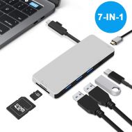 Multi-Port USB C Hub Type C Adapter, Neefeaer USB C to HDMI Adapter Thunderbolt 3 Hub with 4K HDMI, 3 USB 3.0 Ports, SD TF Card Reader, Type C Charging Port for MacBook, Chromebook