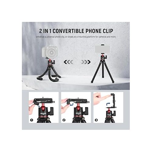 니워 NEEWER Camera Tripod with Remote, Mini Flexible Tripod Stand with Action Camera Mount Adapter for Hero 12 11 10 9, Hidden Phone Holder with Cold Shoe, Vlog Phone Tripod for iPhone, Max Load 4.4lb, T30