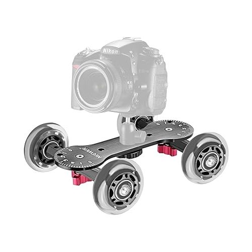 니워 Neewer Scaled Camera Table Dolly Slider with 22 pounds/10 kilograms Load Capacity Skater Design Aluminum Rods Rotatable Rubber Wheels 1/4-inch 3/8-inch Screw Threads for DSLRs Video Camcorders (Black)