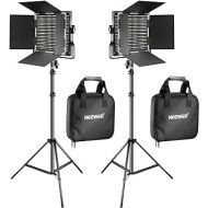 NEEWER 2 Pack Bi Color 660 LED Video Light and Stand Kit: (2) 3200-5600K CRI 96+ Dimmable Light with U Bracket and Barndoor, (2) 75 inches Light Stand for Studio Photography, Video Recording (Black)