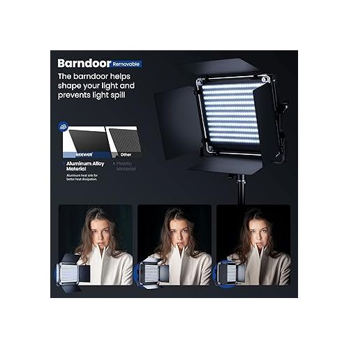 니워 NEEWER 2 Pack Bi Color 660 LED Video Light and Stand Kit: (2) 3200-5600K CRI 96+ Dimmable Light with U Bracket and Barndoor, (2) 75 inches Light Stand for Studio Photography, Video Recording (Black)